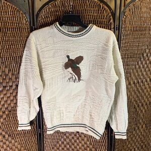 Vintage 100% Cotton Pheasant Embroidered Sweater Size M